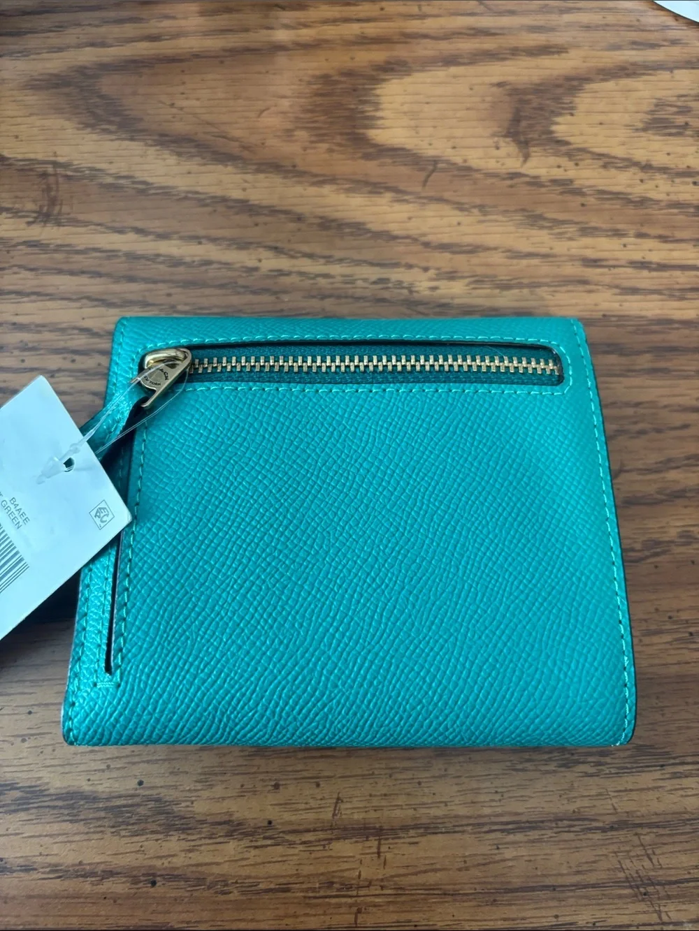 NWT Coach Teal Textured Leather Compact Wallet